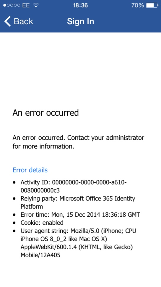 office 365 for mac authentication failed